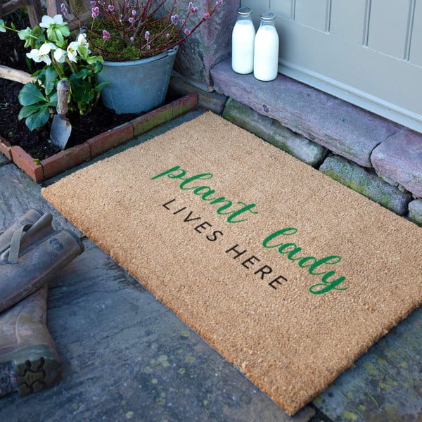 Iš kokoso pluošto grindų kilimėlis 60x90 cm Plant Lady Lives Here – Artsy Doormats-image-2