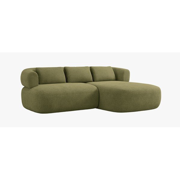 Žalios spalvos kampinė sofa iš boucle (su dešiniuoju kampu/su gultu) Jenny – Micadoni 