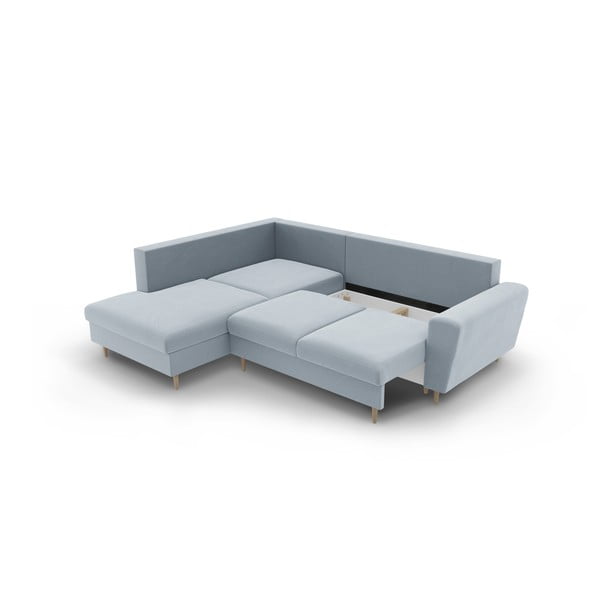 Šviesiai mėlynos spalvos iš velveto sulankstoma/su sandėliavimo vieta kampinė sofa (su kairiuoju kampu/„L“ formos) Kyoto – Cosmopolitan Design-image-3