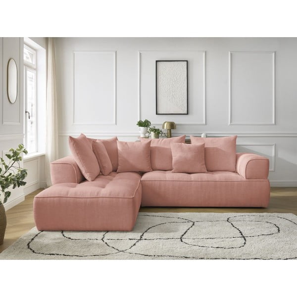 Rožinės spalvos iš šenilinio audinio kampinė sofa (su kairiuoju kampu/„L“ formos) Whesley – Bobochic Paris-image-4