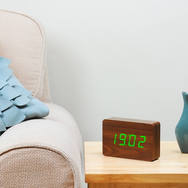 Tamsiai rudas žadintuvas su žaliu LED ekranu Gingko Brick Click Clock-image-2