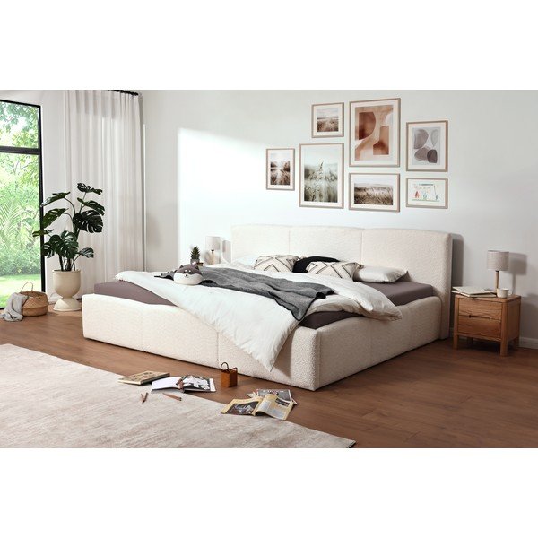 Dramblio kaulo spalvos dvigulė lova audiniu dengta su sandėliavimo vieta su lovos grotelėmis 200x240 cm Merida – Meise Möbel-image-1