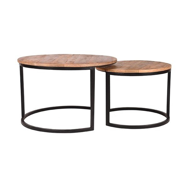 2 mangmedžio medienos staliukų rinkinys LABEL51 Coffee, ⌀ 50 cm ir ⌀ 70 cm