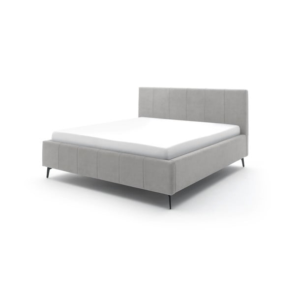 Šviesiai pilkos spalvos dvigulė lova audiniu dengta su sandėliavimo vieta su lovos grotelėmis 180x200 cm Lizzano – Meise Möbel