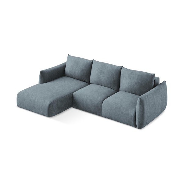 Mėlynos spalvos iš šenilinio audinio sulankstoma kampinė sofa (su kairiuoju kampu/su gultu) Leila – Makamii-image-4