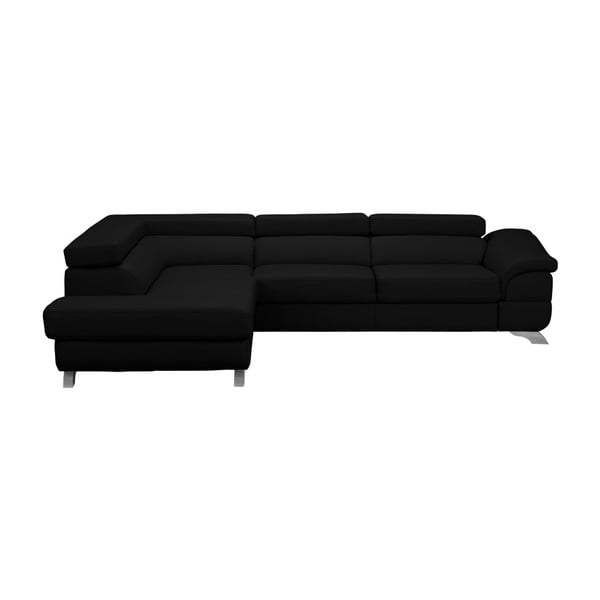 Juoda odinė kampinė sofa-lova su dėže "Windsor & Co Sofas Gamma", kairysis kampas