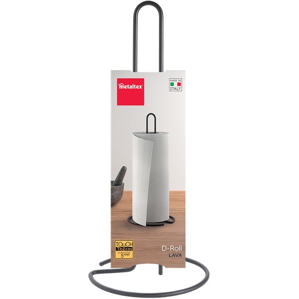 Matinės juodos spalvos iš plieno popierinio rankšluosčio stovas ø 14 cm Lava – Metaltex-image-2