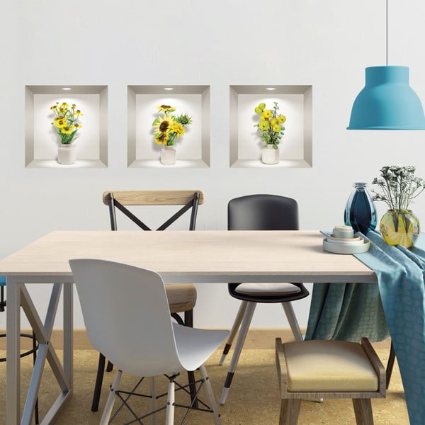 3 3D sieninių lipdukų rinkinys Ambiance Yellow Flowers-image-1