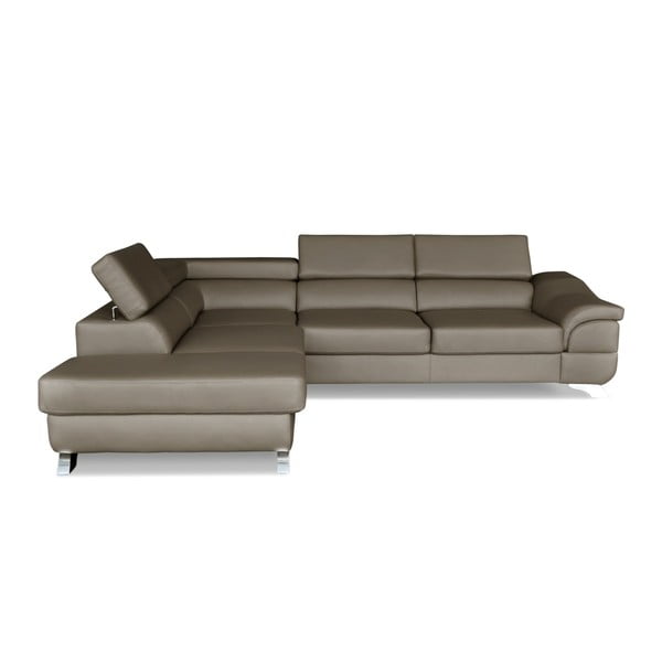 Pilkos ir rudos odos kampinė sofa-lova "Windsor & Co. Sofos "Omnikron", kairysis kampas