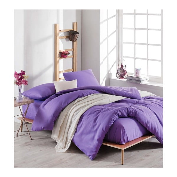 Violetinės spalvos patalynės komplektas su paklode dvivietei lovai Violette, 200 x 220 cm