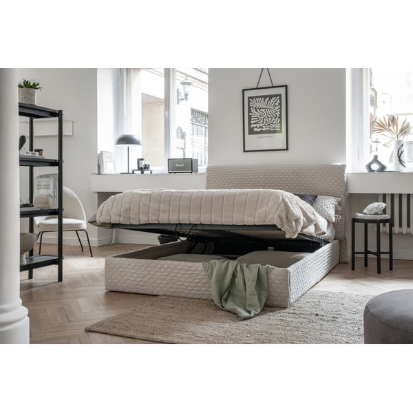 Smėlio spalvos minkšta dvigulė lova su grotelėmis 160x200 cm Sleepy Luna - Miuform-image-1