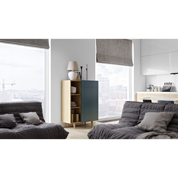 Ąžuolo medienos dekoro komoda su antracito detalėmis TemaHome Nyla-image-1