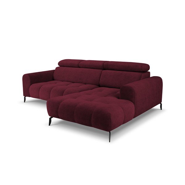 Tamsiai raudona reguliuojama kampinė sofa su aksominiu paviršiumi Milo Casa Nico, dešinysis kampas-image-3