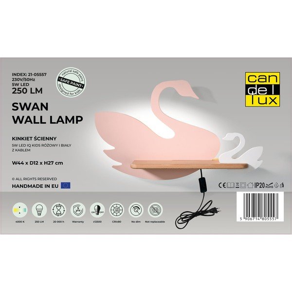 Baltos ir rožinės spalvos vaikiškas šviestuvas Swan - Candellux Lighting-image-4