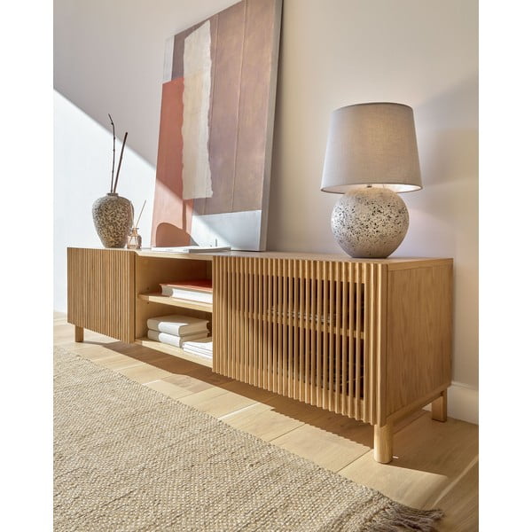 TV spintelė natūralios spalvos iš ąžuolo 180x50 cm Beyla – Kave Home-image-3