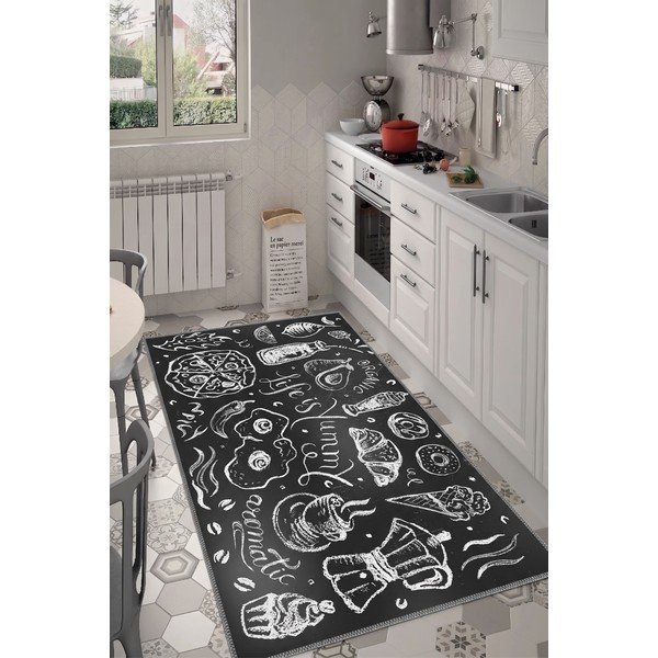 Skalbiamas juodos spalvos kilimas 80x200 cm Life Is Yummy – Vitaus-image-1