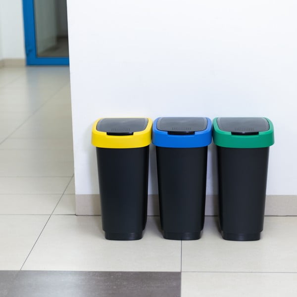 Šiukšliadėžės iš perdirbto plastiko juodos spalvos 3 vnt. rūšiavimui 25 l Twist – Rotho-image-1