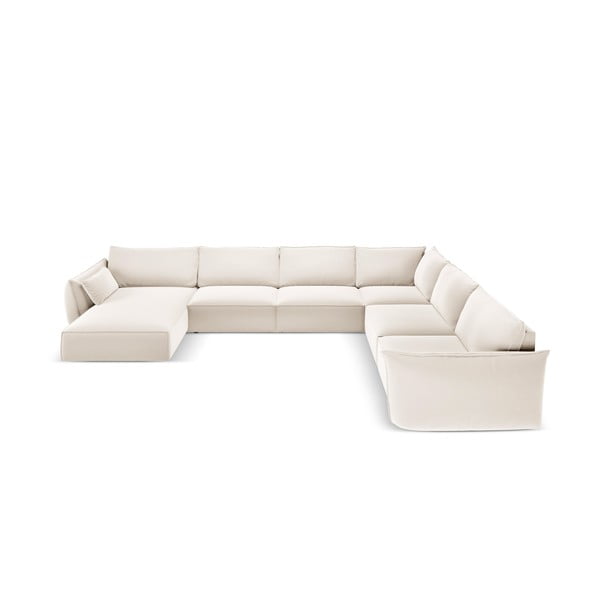 Smėlio spalvos iš velveto kampinė sofa (su dešiniuoju kampu/„U“ formos) Vanda – Mazzini Sofas