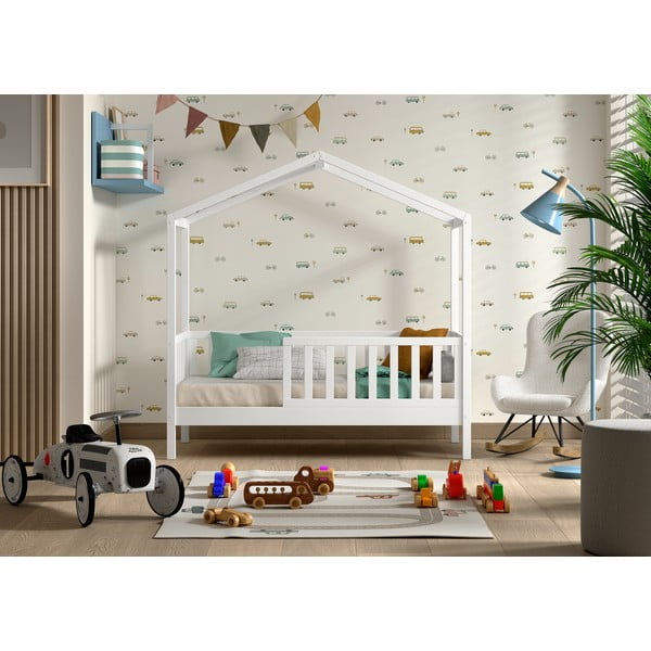 Baltos spalvos naminė iš pušies masyvo vaikiška lova su lovos grotelėmis 70x140 cm DALLAS – Vipack-image-1