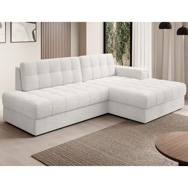 Kreminės spalvos iš boucle sulankstoma kampinė sofa (su dešiniuoju kampu/su gultu) Blezalt – ELTAP-image-3