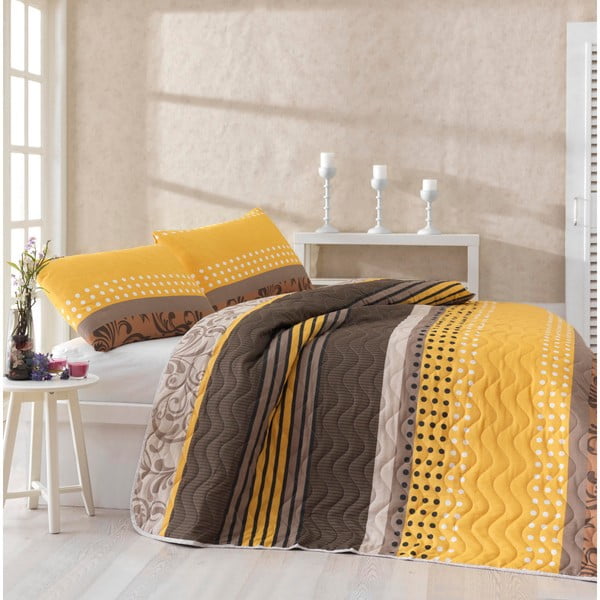 Lovatiesė su pagalvės užvalkalu Miranda Yellow, 160 x 220 cm