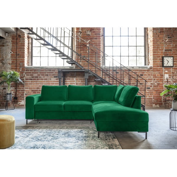 Iš velveto sulankstoma kampinė sofa tamsiai žalios spalvos (su dešiniuoju kampu) Lofty Lilly – Miuform-image-3