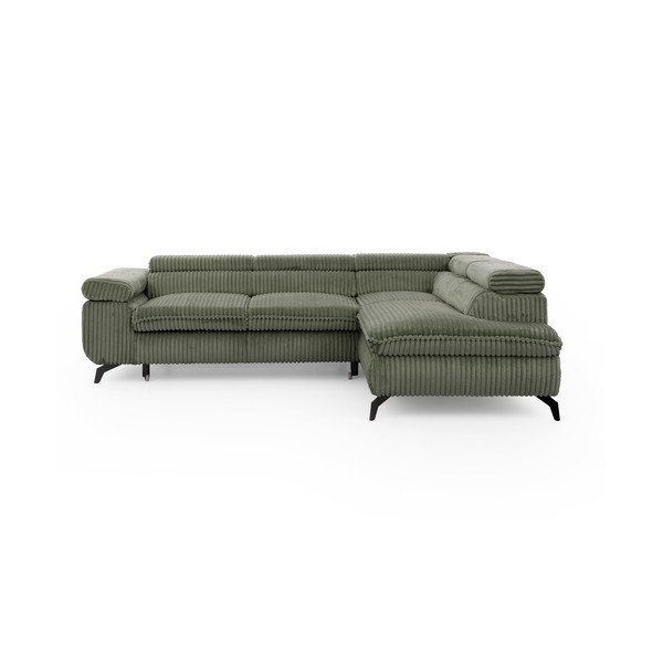 Žalios spalvos kampinė sofa iš kordinio velveto (su dešiniuoju kampu/„L“ formos) Marbeya  – Ropez