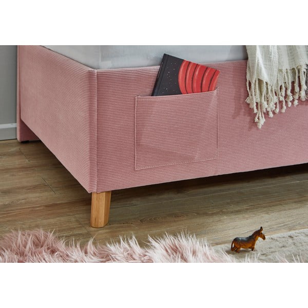 Rožinės spalvos kampinė iš audinio vaikiška lova be grotelių 120x200 cm Cool – Meise Möbel-image-3
