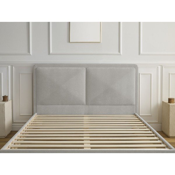 Pilkos spalvos iš audinio dvigulė lova audiniu dengta su lovos grotelėmis 180x200 cm Mara – Bobochic Paris-image-2