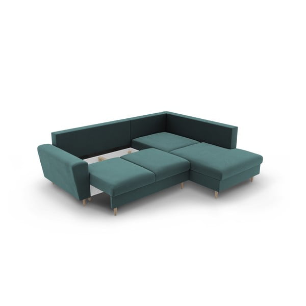Smaragdinės spalvos iš velveto sulankstoma/su sandėliavimo vieta kampinė sofa (su dešiniuoju kampu/„L“ formos) Kyoto – Cosmopolitan Design-image-3