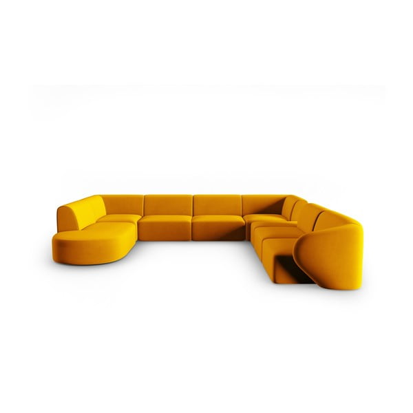 Garstyčių spalvos iš velveto kampinė sofa (su dešiniuoju kampu/„U“ formos) Paolo – Milo Casa