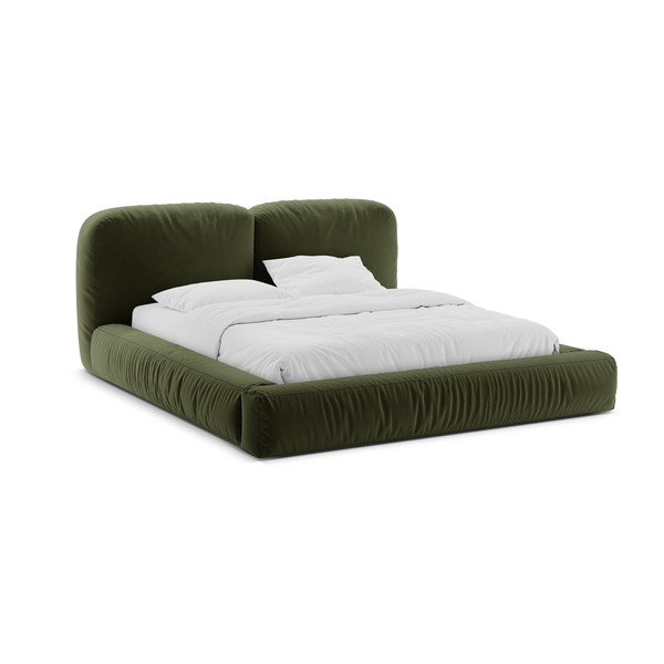 Žalios spalvos dvigulė lova audiniu dengta su sandėliavimo vieta su lovos grotelėmis 200x200 cm Martina – Micadoni 