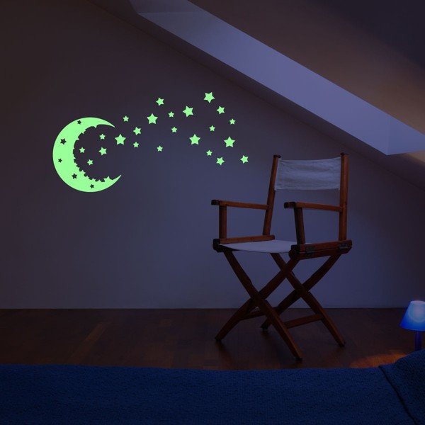 Šviečiančių vaikiškų sienų lipdukų rinkinys Ambiance Moon and Stars-image-1