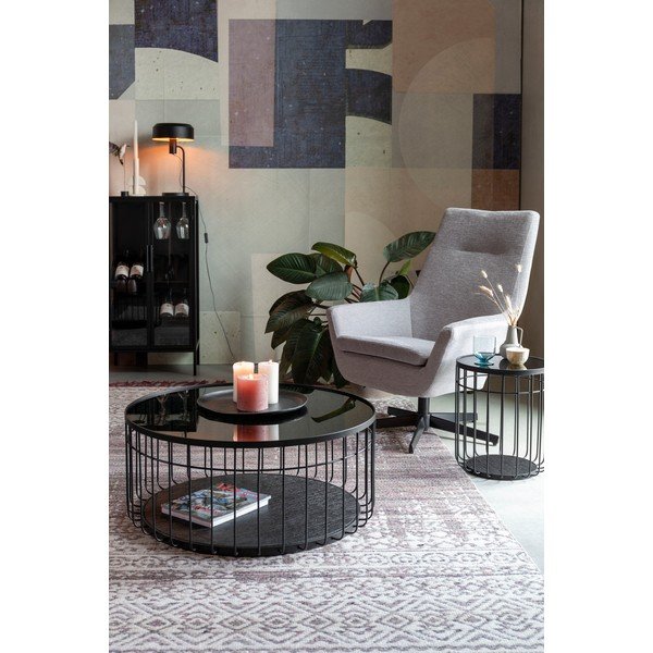 Apvalios formos kavos staliukas juodos spalvos su stikliniu stalviršiu 80x80 cm Lance – White Label-image-2