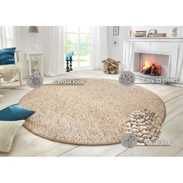 Apvalios formos kilimas šviesiai rudos spalvos ø 200 cm Wolly – BT Carpet-image-4