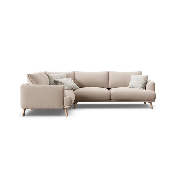 Smėlio spalvos kampinė sofa iš velveto (su kairiuoju kampu/„L“ formos) Naomi – Micadoni 