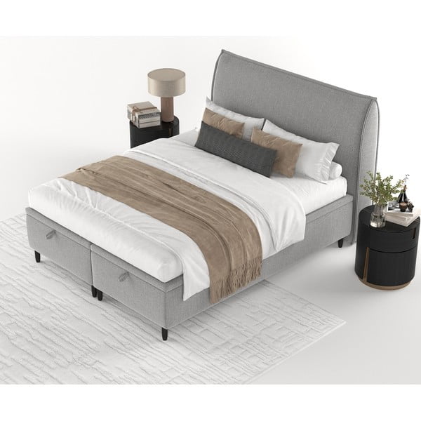 Dvigulė lova šviesiai pilkos spalvos audiniu dengta su sandėliavimo vieta 180x200 cm Pearl – Maison de Rêve-image-3