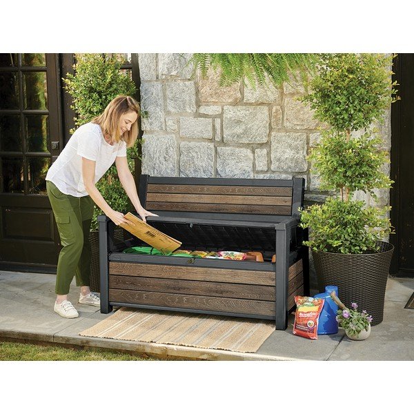 Tamsiai rudos spalvos plastikinis sodo suoliukas Deco – Keter-image-4