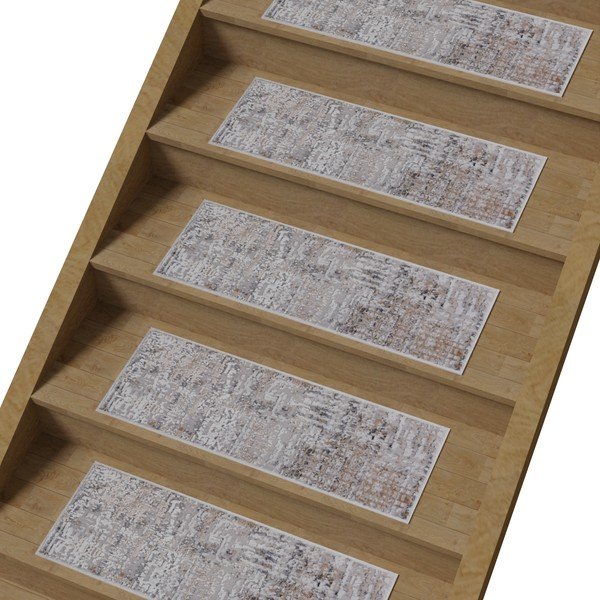 Iš medvilnės laiptų kilimėlių rinkiniai pilkos spalvos/smėlio spalvos 16 vnt. 25x65 cm Milano Bej – Vitaus-image-1