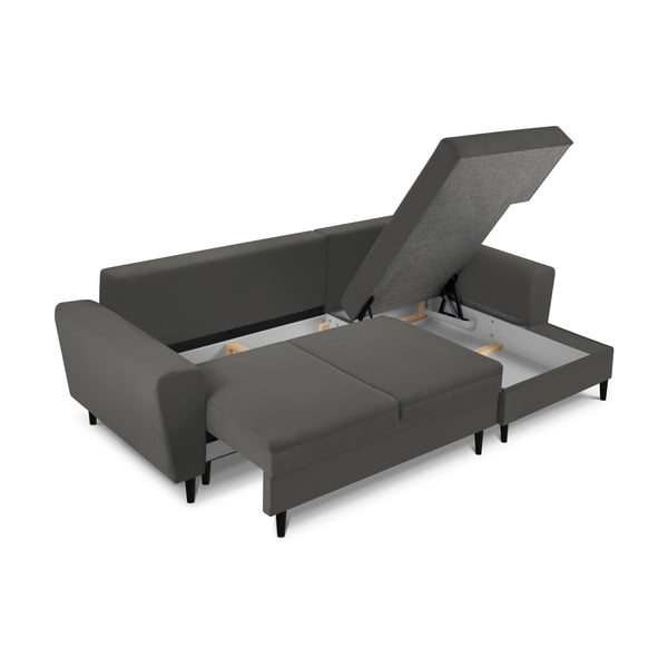 Tamsiai pilkos spalvos iš kordinio velveto sulankstoma/su sandėliavimo vieta kampinė sofa (su dešiniuoju kampu/su gultu) Kyoto – Cosmopolitan Design-image-3