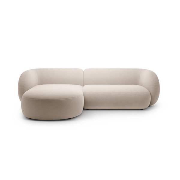 Smėlio spalvos kampinė sofa iš velveto (su kairiuoju kampu/su gultu) Kate – Micadoni 