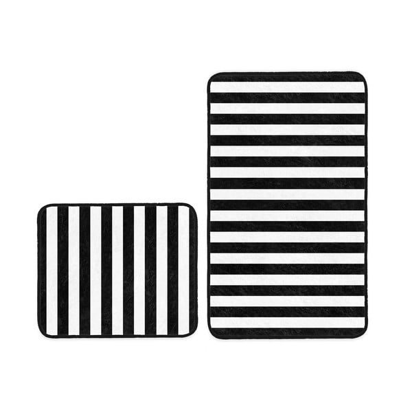 Vonios kilimėliai baltos spalvos/juodos spalvos 2 vnt. 60x100 cm – Mila Home