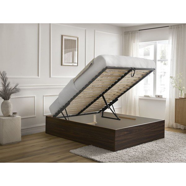 Tamsiai rudos spalvos dvigulė lova iš medžio drožlių plokštės iš beržo su sandėliavimo vieta/be galvūgalio su lovos grotelėmis 140x190 cm Mara – Bobochic Paris-image-2