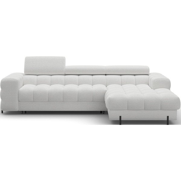 Pilkos spalvos kampinė sofa iš boucle (su dešiniuoju kampu/su gultu) Felro – ELTAP
