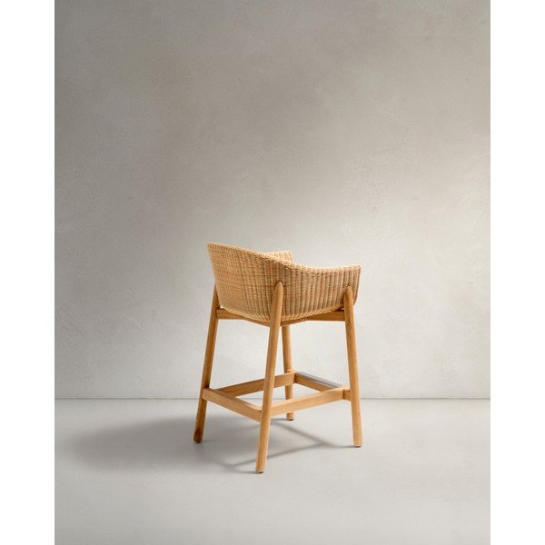 Natūralios spalvos paminkštinto audinio/rotangas sodo baro taburetė Galea – Kave Home-image-2