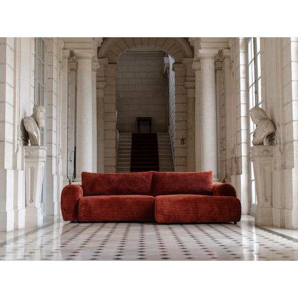 Iš kordinio velveto sulankstoma kampinė sofa raudonos plytų spalvos (su dešiniuoju kampu) Lucien – Bobochic Paris-image-1