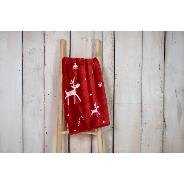 Raudona mikropliušo kalėdinė antklodė 200x150 cm Dasher - My House