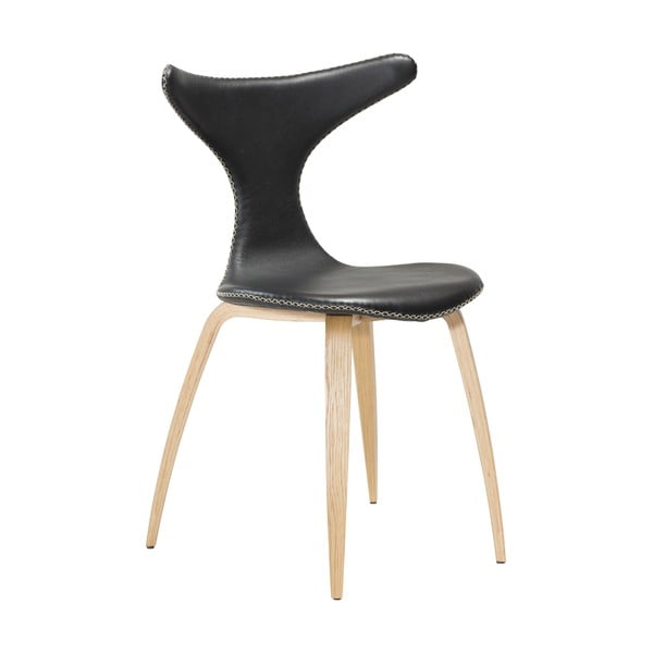 Juoda odinė valgomojo kėdė su šviesios natūralios medienos spalvos pagrindu DAN-FORM Denmark Dolphin