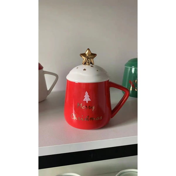 Raudonos ir baltos spalvos porcelianinis kalėdinis puodelis Villa d'Este Merry Christmas, 370 ml