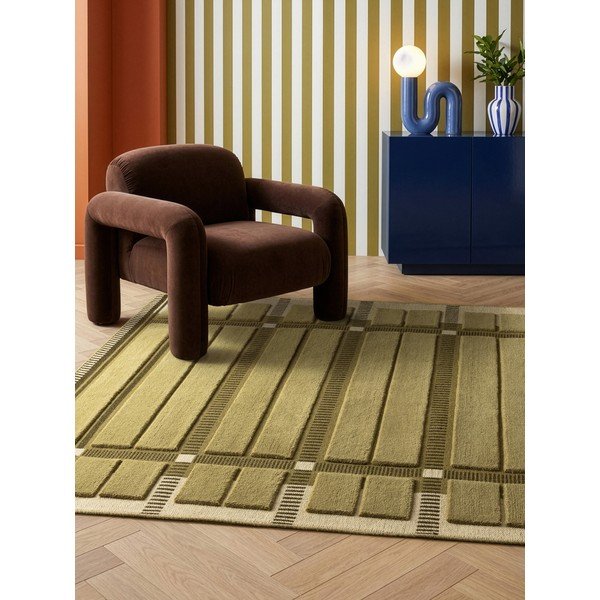 Rankų darbo žalios spalvos/smėlio spalvos iš vilnos kilimas 120x170 cm – Asiatic Carpets-image-1